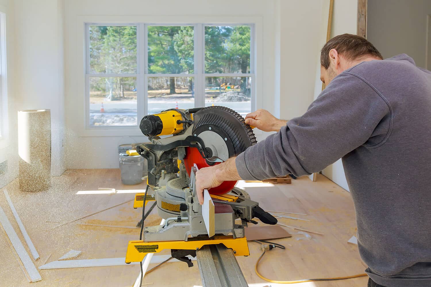 The Inside Corner Cuts Baseboards With A Miter Saw