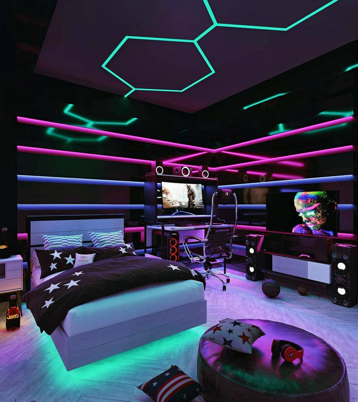 Gaming-Room Design With Bed