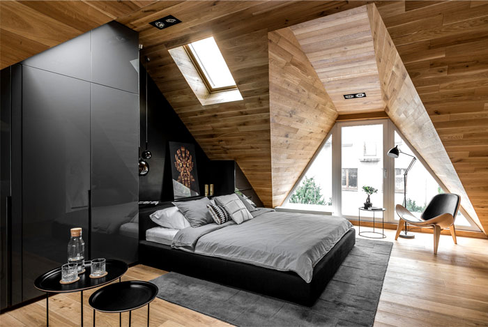 Designer Rustic Wood Attic Bedroom
