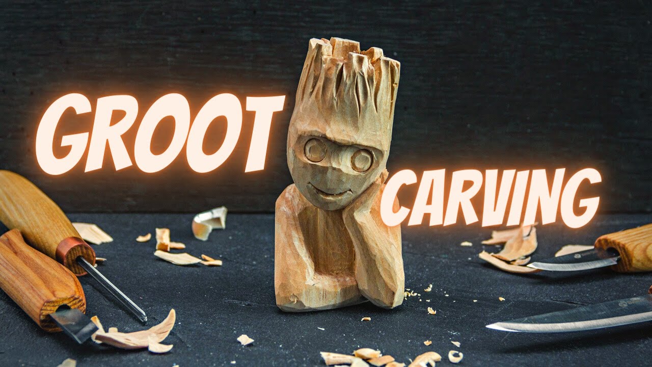 Groot Figure Wood Carving Video