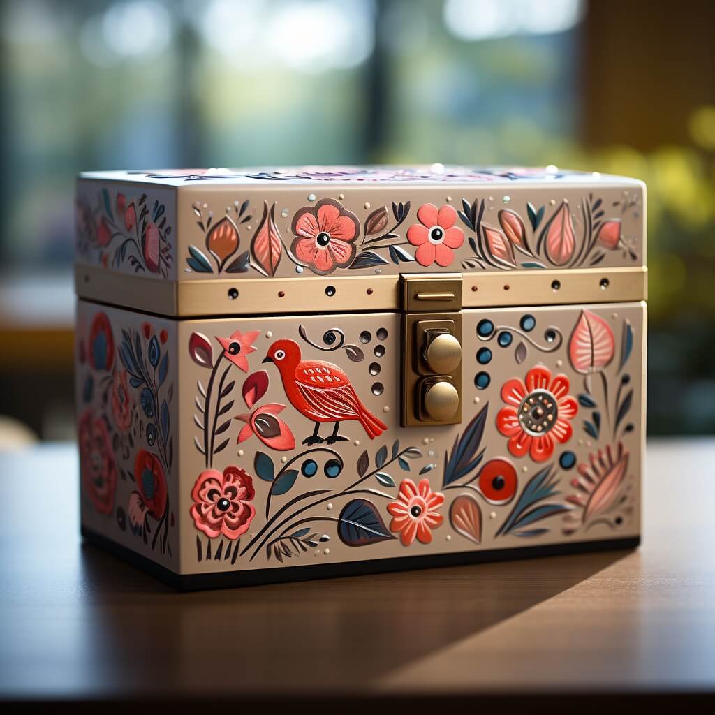 Wooden Box With Painted Designs